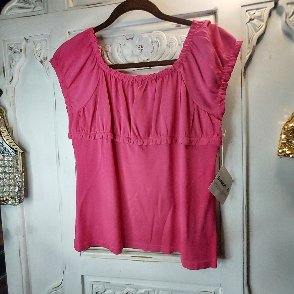 Joseph A Pink Square Neck Puff Sleeve Blouse